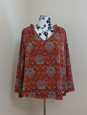 Karlie V-Neck Tunic with Teal & Purple Geo Print